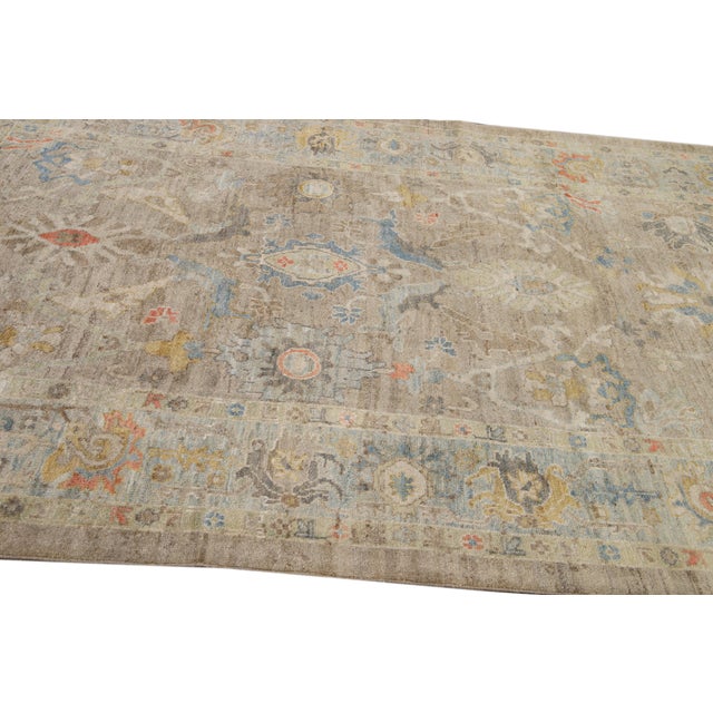 Brown 6 X 10 Modern Sultanabad Wool Rug Handmade in Brown With Floral Design For Sale - Image 8 of 12