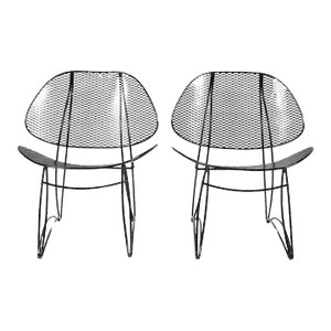 1960s Homecrest Casino, Tempestini Style, Black Mesh "Orange Slice" Lounge Chairs - A Pair