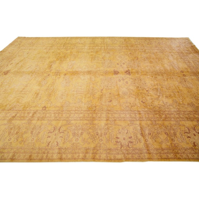 1960s 1960s Indian Vintage Wool Rug With Allover Floral Design in Goldenrod For Sale - Image 5 of 7