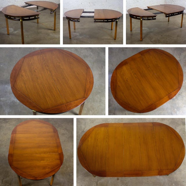 Mid-20th Century MCM to Campaign Style Round to Oval Expanding Dining Table Attributed to Tung Si Collection by Hickory Manufacturing For Sale - Image 16 of 18