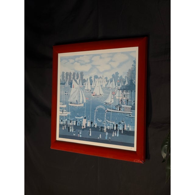 1991 French Harbor Sailboat Framed Print After Michel Delacroix For Sale - Image 10 of 10
