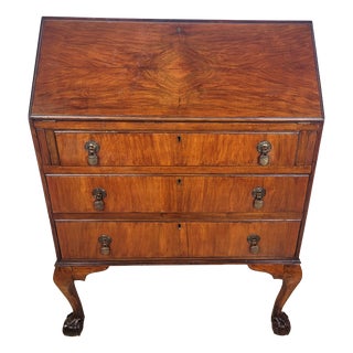 Vintage Secretaire in Teak and Leather, 1930s For Sale