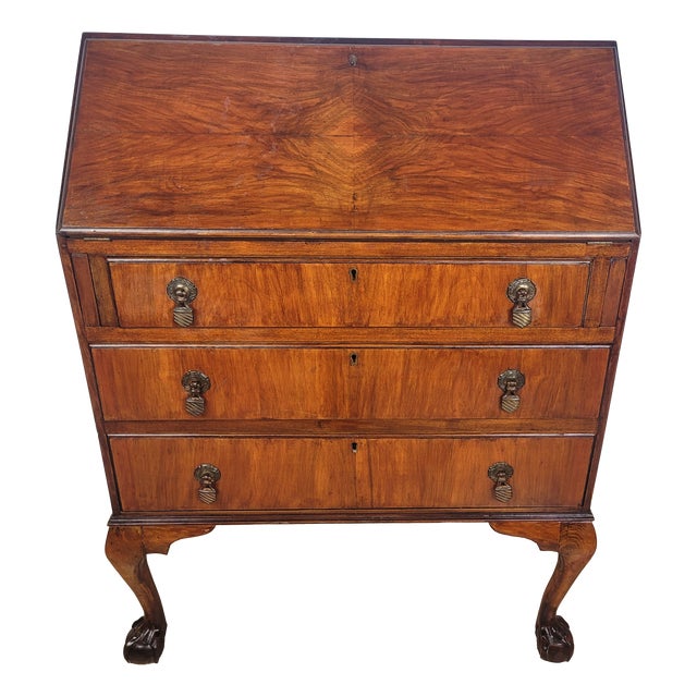 Vintage Secretaire in Teak and Leather, 1930s For Sale