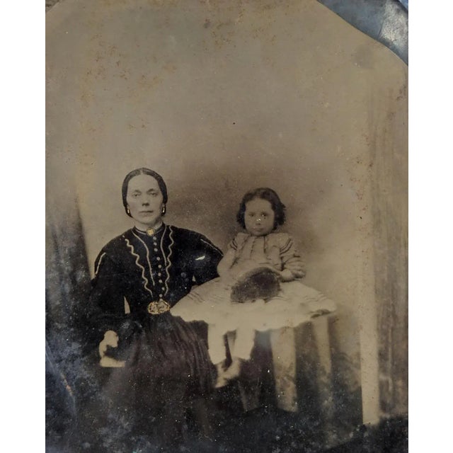 Large Antique Tintype Woman & Child Hand Colored Photograph For Sale - Image 4 of 4