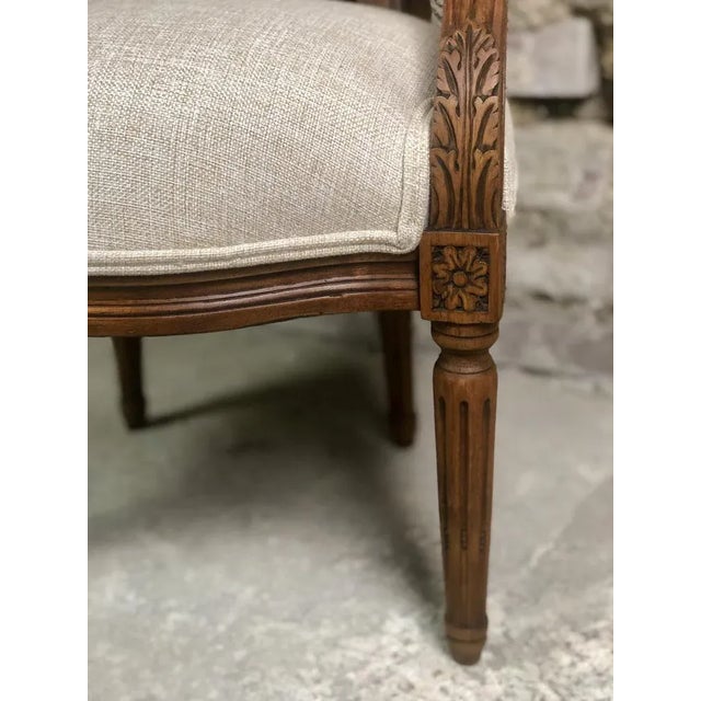 Louis XVI Style Carved Walnut Armchair with Beige Upholstery For Sale - Image 4 of 11