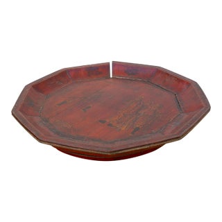 Antique Wooden Platter With Figurative Gilt Scene For Sale