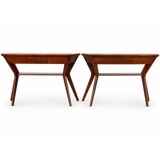 Panache Pair of Walnut Mid Century Modern Style Axel Consoles For Sale