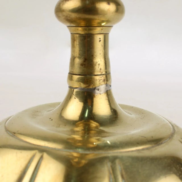 Antique 18th Century George II English Brass Petal Base Single Candlestick For Sale - Image 10 of 13