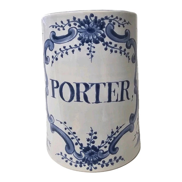 Late 20th Century Oud Delft Holland Colonial Williamsburg Hand Painted Large Porter Mug For Sale