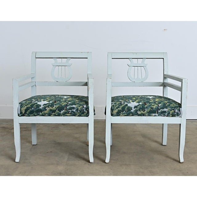 19th Century Pair of Biedermeier Painted Armchairs in New Upholstery For Sale - Image 4 of 10