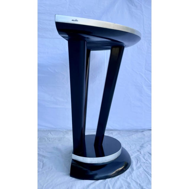Paint 1980s Postmodern Black Lacquer Art Deco Demi-Lune Console Table For Sale - Image 7 of 13