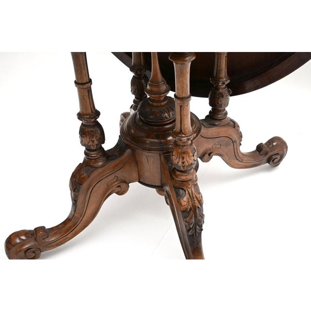 Antique Victorian Inlaid Burr Walnut Loo Table, 1860 For Sale - Image 10 of 11