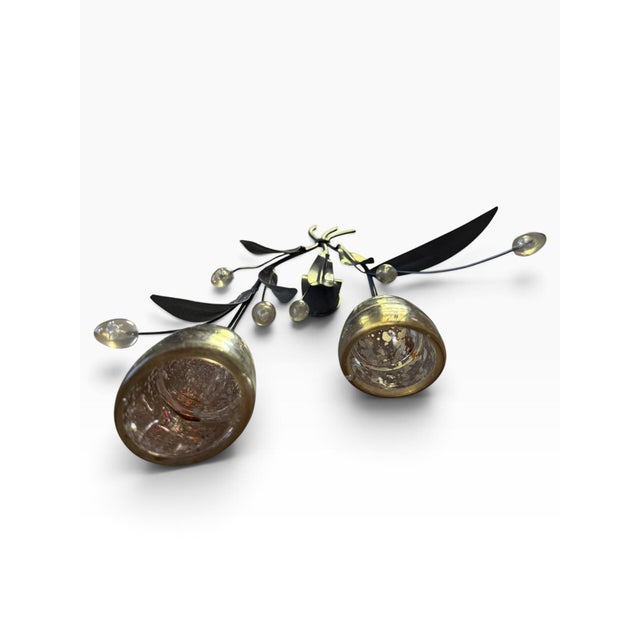 Mid-Century Modern Vintage Botanical Metal & Glass Wall Sculpture | Floral Candle Holder For Sale - Image 3 of 6