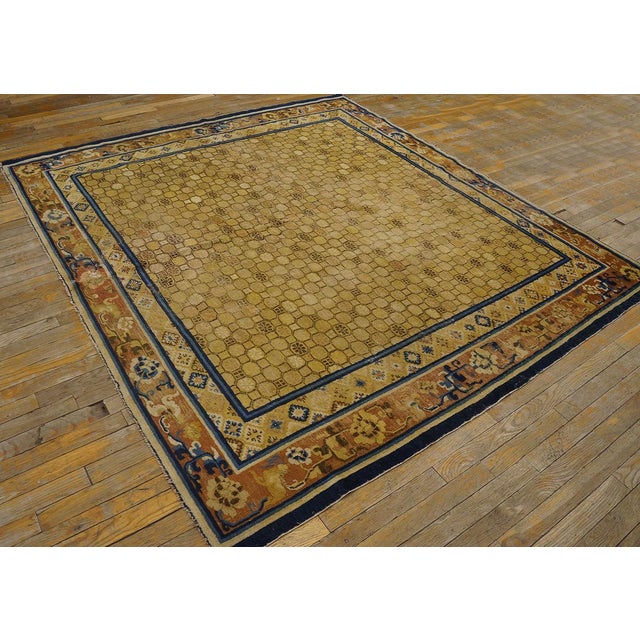 Incredible Small Hexagonal Camel Background With Floral Border Antique Chinese Ningxia Rug For Sale - Image 4 of 9