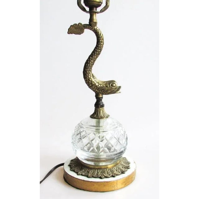 Vintage Brass Dolphin Form Lamps With Glass Fonts, Rewired - a Pair For Sale - Image 10 of 12