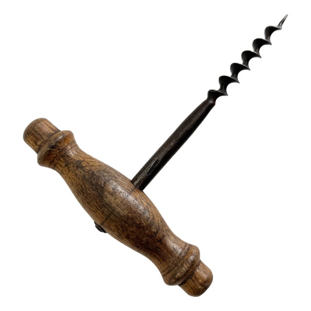 Antique Wood and Steel Cork Screw For Sale