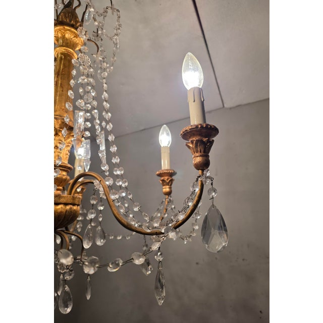 Cream Genoese Chandelier in Gilded Wood and Crystals, 1950s For Sale - Image 8 of 9