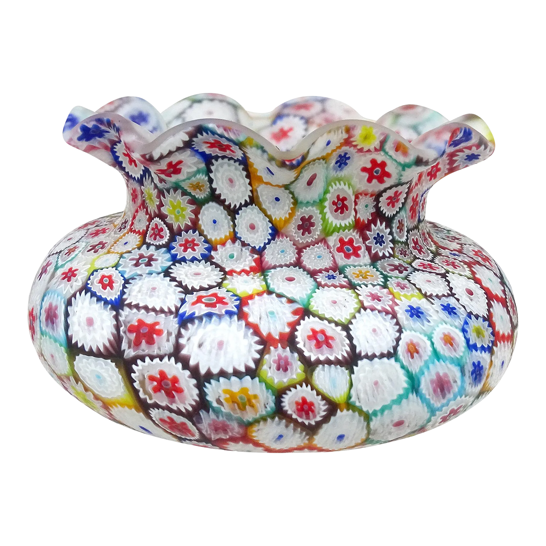 MURANO GLASS ムラノ 銀彩 双耳 カラフル レース 花器 オブジェ fratelli-toso-murano-vintage-