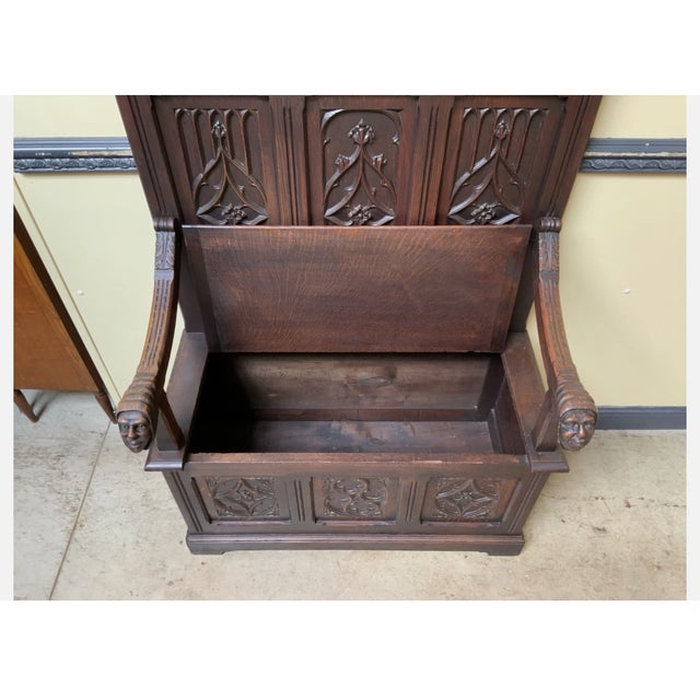 19th Century Antique Neo-Gothic Chest Bench, 1880 For Sale - Image 5 of 9