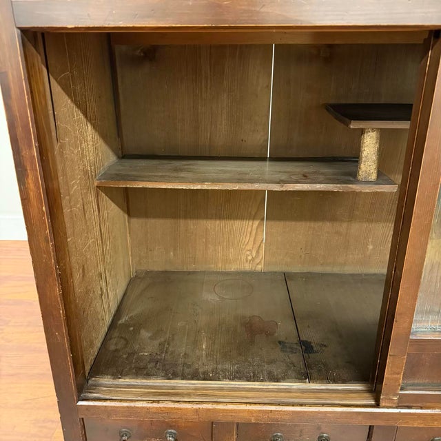 Vintage Japanese Mizuya Tansu Chest With Textured Glass and Sliding Doors For Sale - Image 9 of 18