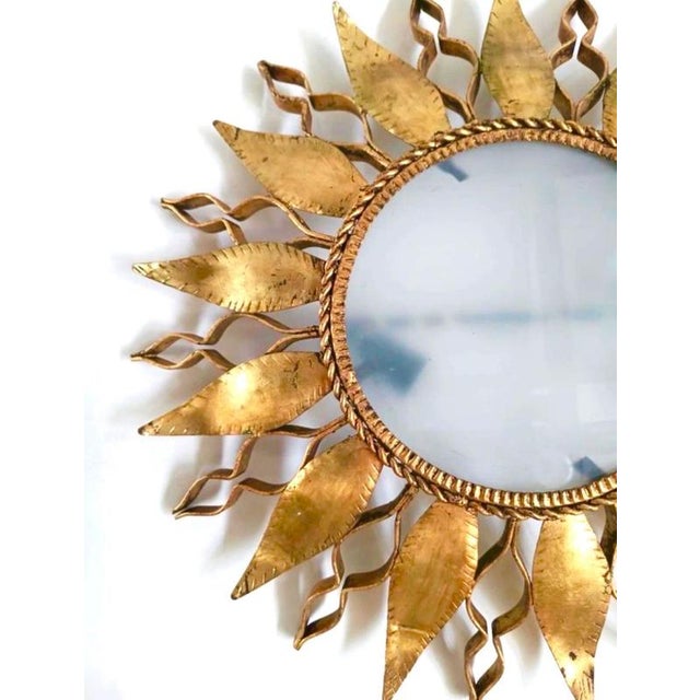 Large Spanish Crown Sunburst Fixture in Gilt Metal and Frost Glass, 1950 For Sale - Image 3 of 10