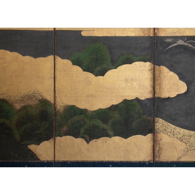 Large Late Edo to Early Meiji Japanese 6-Panel Gold Leaf Byobu Screen With a Boat For Sale - Image 12 of 18