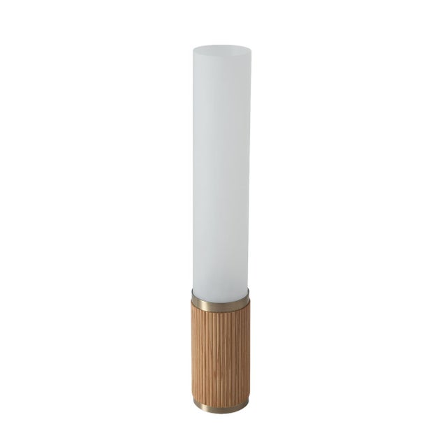1980s Tambo Cylindro, 29" Accent Table Lamp, Natural Ash, Weathered Brass, Frosted Acrylic, Dimmer Switch For Sale In Los Angeles - Image 6 of 9