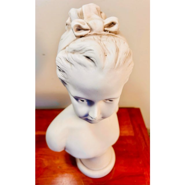 Sculpture Materials Vintage Classic Plaster Bust of a Young Woman For Sale - Image 7 of 8