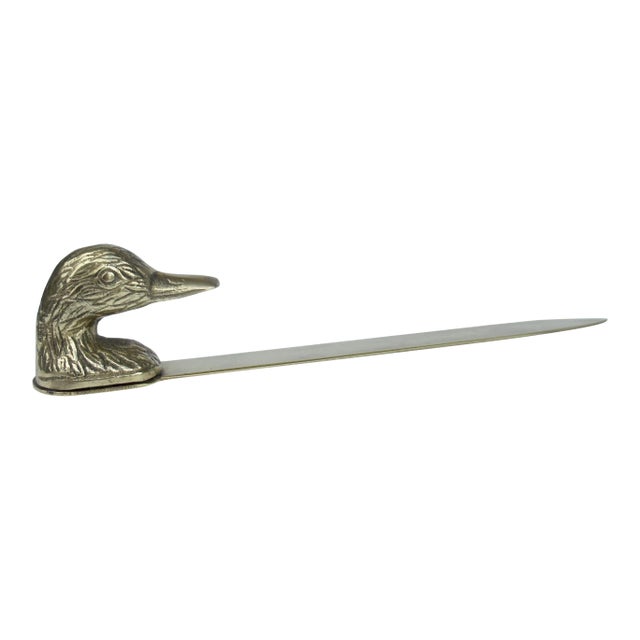 Vintage Mid-Century Brass Mallard Duck Letter Opener For Sale