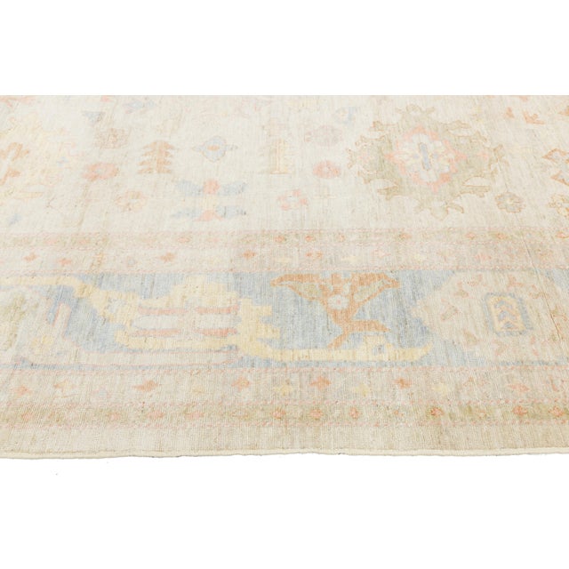 Modern Modern Oushak Style Pastel Geometric Handmade Wool Rug 12x15 For Sale - Image 3 of 11