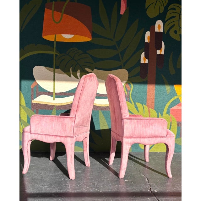 Mid 20th Century Hollywood Regency Pink Velvet Accent Chair Pair For Sale - Image 5 of 11