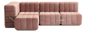 Curt Modular Set - Flexible Small Corner Sofa - Barcelona - Lotus - V3347/24 (Pink) by Ambivalenz, Set of 9
