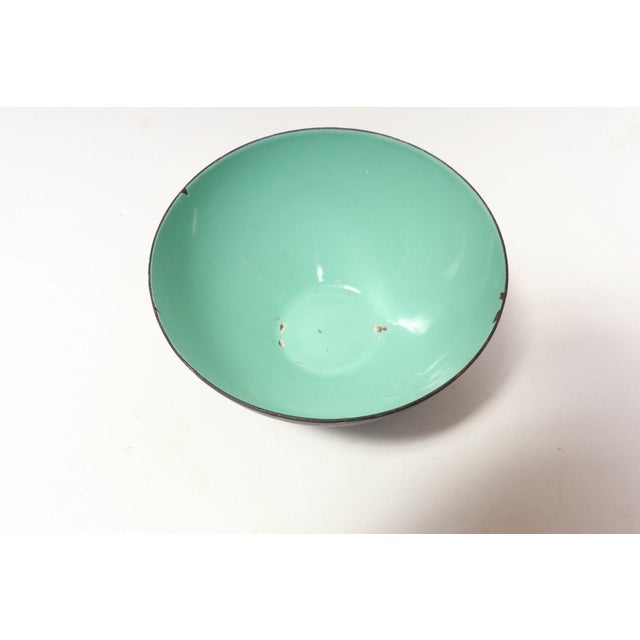 Metal Set of Three Danish Modern Krenit Bowls by Herbert Krenchel in Orange, Mint, and Blue Enamel For Sale - Image 7 of 12
