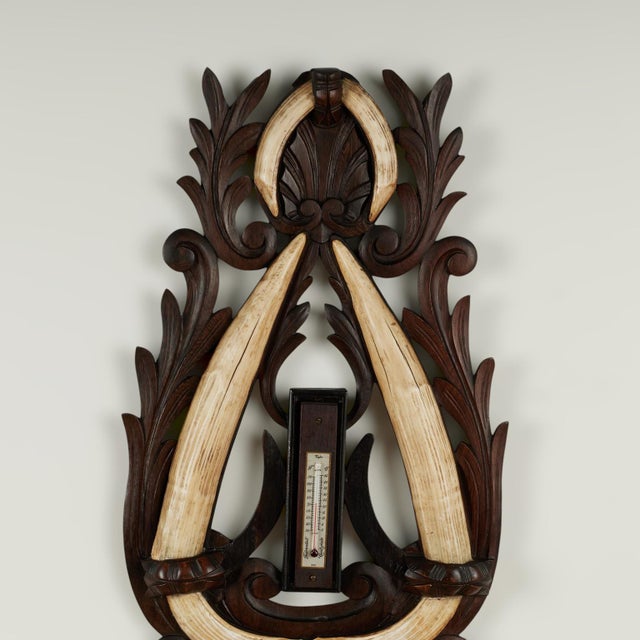 English Antique English Carved Wood and Tusk Wall Barometer For Sale - Image 3 of 10