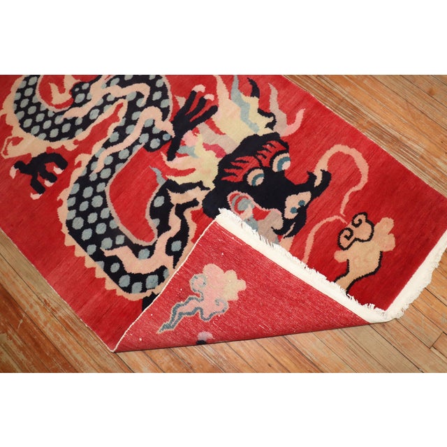 Folk Art Zabihi Collection Red Dragon Vintage Tibetan Rug - 3' x 5'7" For Sale - Image 3 of 8