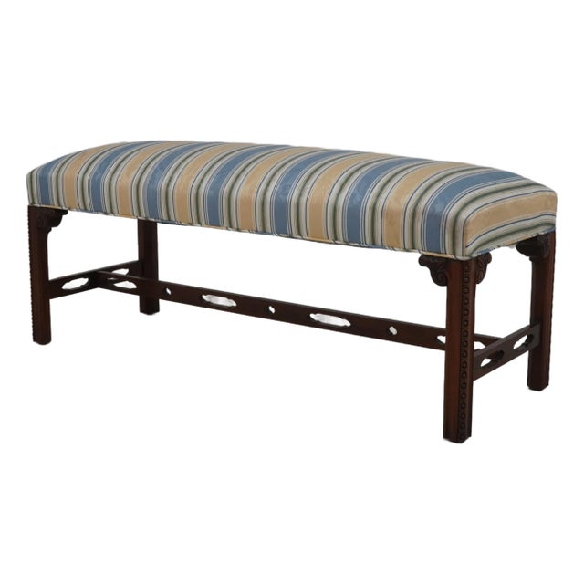 Southwood Chippendale Mahogany Bench W. Damask Upholstery For Sale