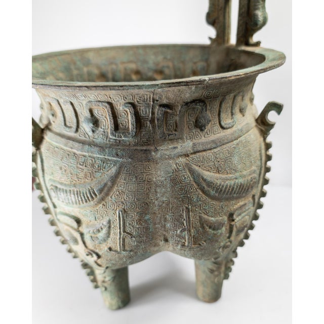 20th Century Chinese Verdigris Brass Ding Ritual Bronze Form Vessel For Sale - Image 13 of 18
