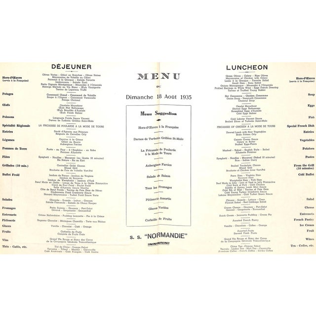 s.s. "Normandie" Set of 10 C1935 Transatlantique Menus For Sale - Image 10 of 12