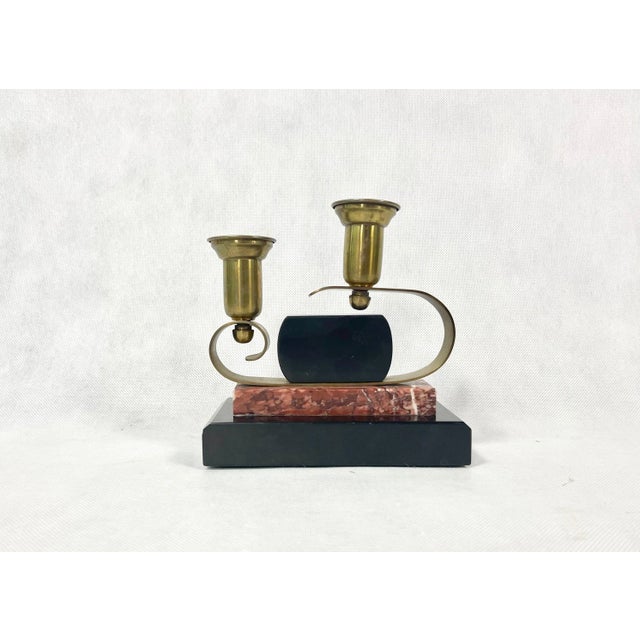 Metal French Art Deco Brass and Marble Candleholder, 1920s For Sale - Image 7 of 12