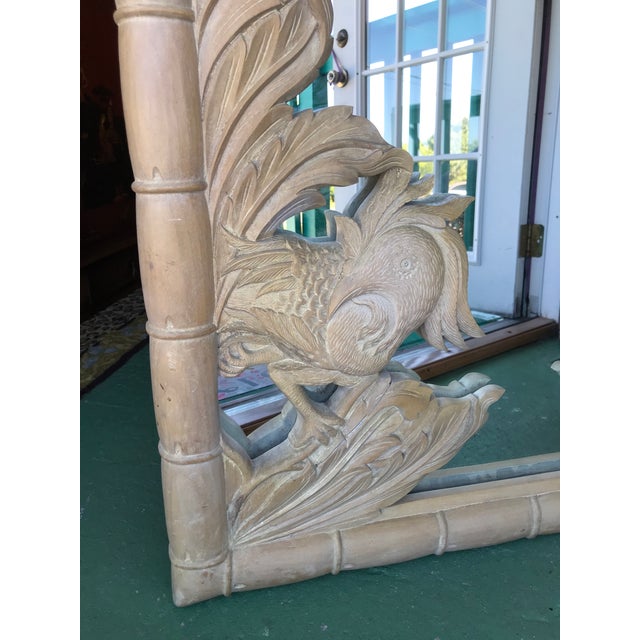 Vintage Coastal Regency Wood Carved Palm Leaf And Phoenix Bird