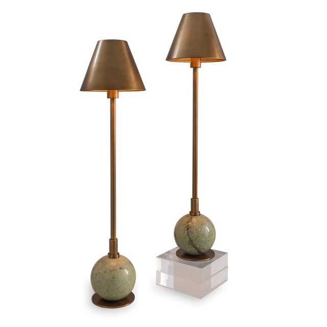 Port 68 Boston Brass/Green Buffet Lamp, Set of 2 For Sale - Image 4 of 4