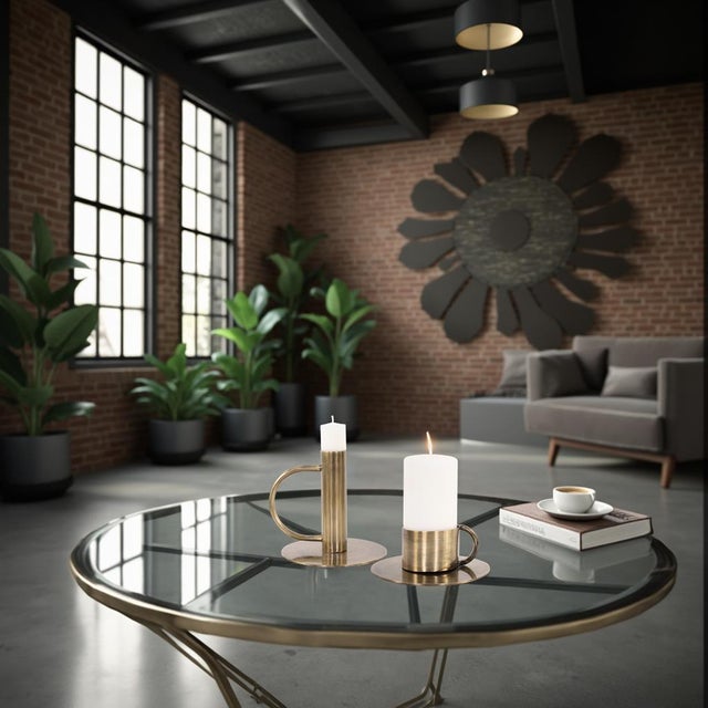 Contemporary Italo Tall Antique Brass Candle Holder with Handle For Sale - Image 3 of 11