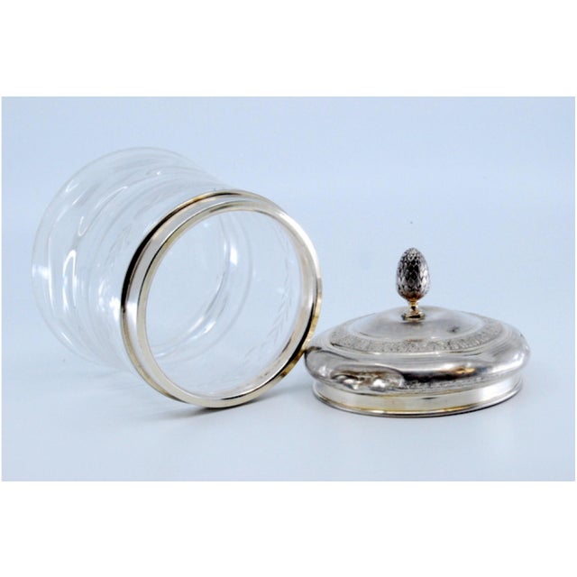 Glass Bottle with Embossed Silver Lid and Pine Cone-Shaped Handle For Sale - Image 3 of 11