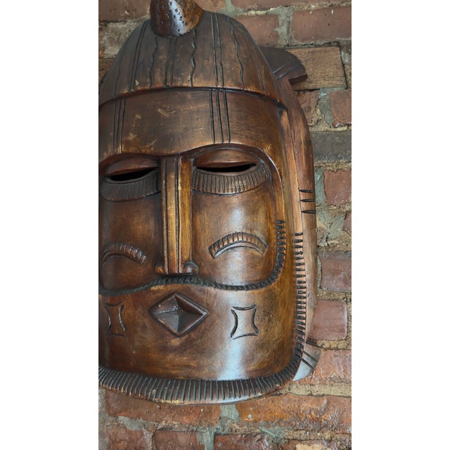 Mid-Century Modern 1970 African Tribal Wooden Mask Wall Art For Sale - Image 3 of 8