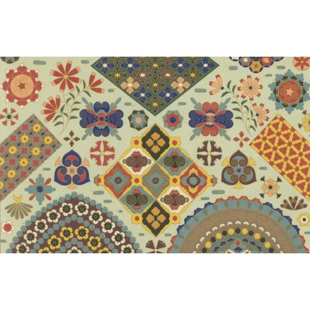 Japanese ornament print – antique lithograph of geometric & floral patterns, c.1869 this vibrant chromolithograph presents...