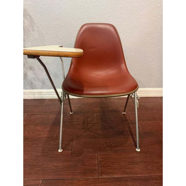 Mid-Century Modern 1971 Herman Miller Eames Fiberglass Shell Tablet Arm Chair, Upholstered For Sale - Image 3 of 5
