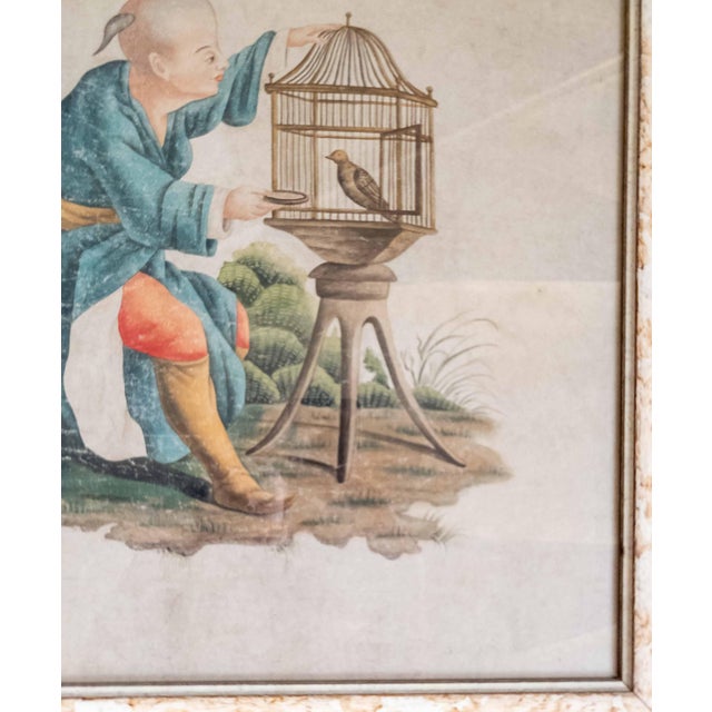 19th Century French Chinoiserie Chinese Export Style Watercolor Painting For Sale - Image 10 of 18