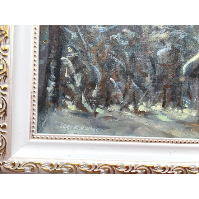 Framed Winter Forest Landscape Original Painting Vintage Style by Valeriya Serova For Sale - Image 6 of 10