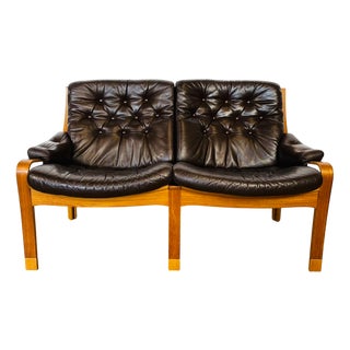 Vintage Scandinavian Teak and Leather Bench, 1960 For Sale