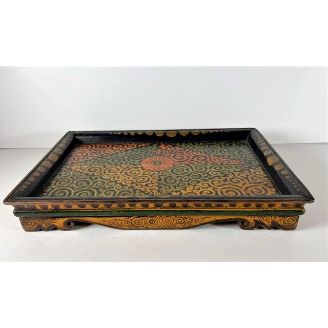 Asian Early 21st Century Colorful Painted Tibetan Design Tray For Sale - Image 3 of 11